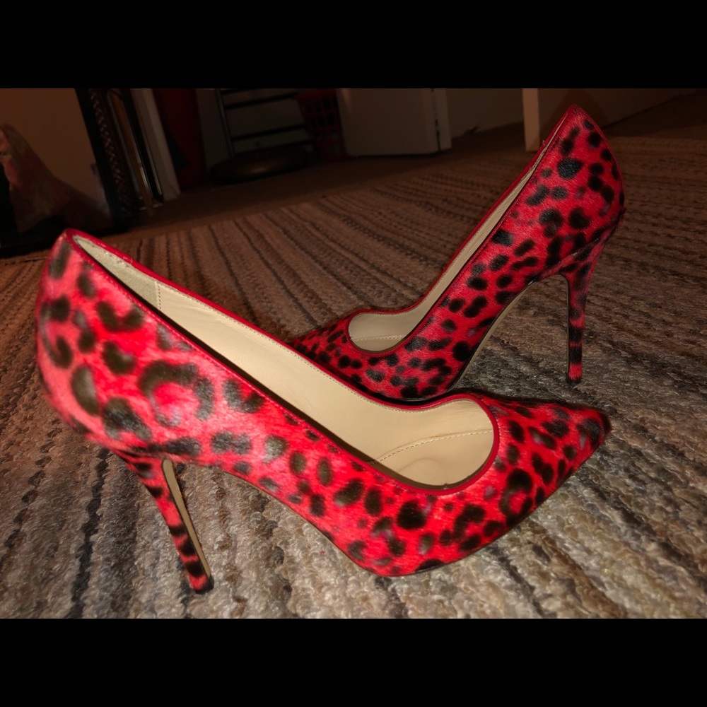 Red Leopard Print CalfHair Heels